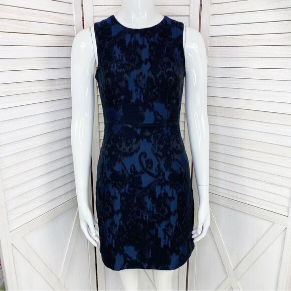 H&M Dress Jacquard Cutout Back Sheath Dress Blue Black Sleeveless 4 - Picture 1 of 12